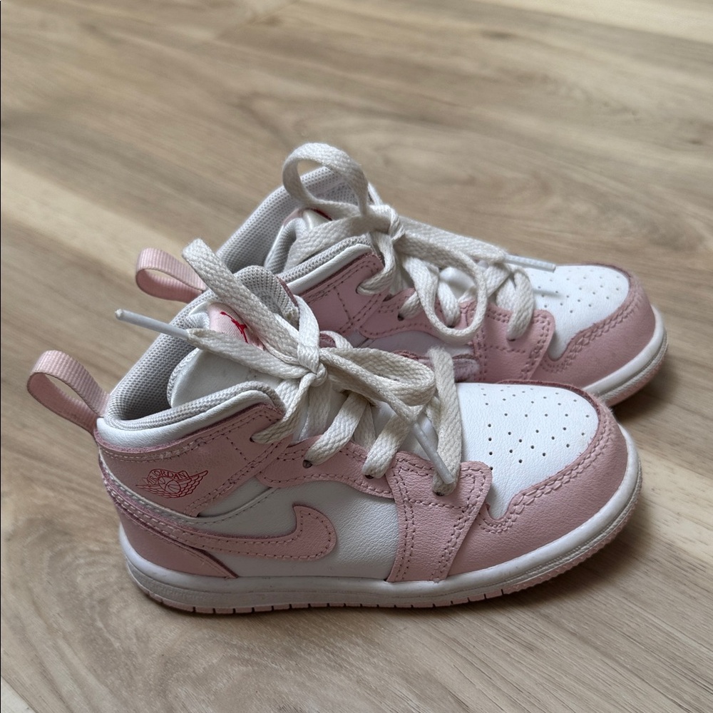 Jordan AJ1 Mid Kids Pink and White Sneakers size 8C